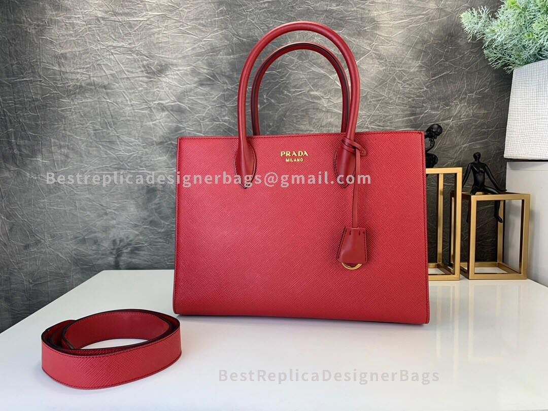 Prada Bibiltheque Red Large Saffiano Leather Bag GHW